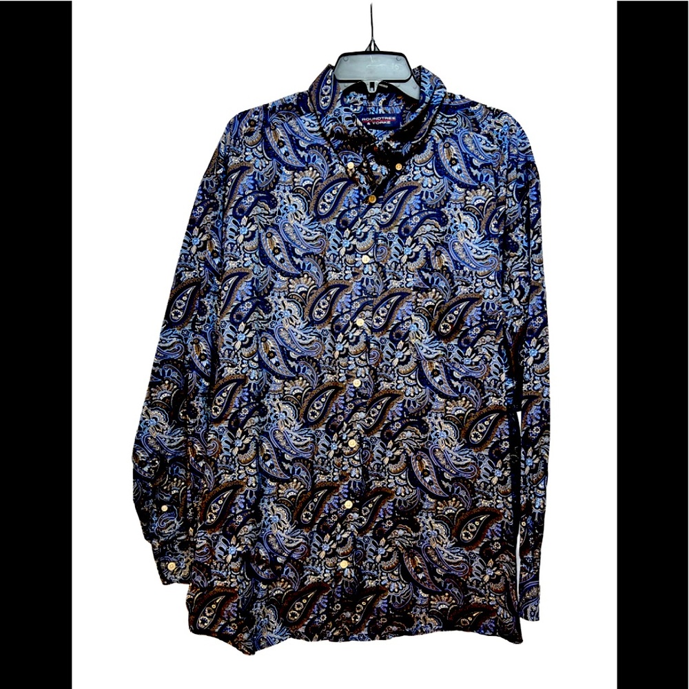 Mens big size Roundtree and York long sleeve button down paisley shirt 2XB